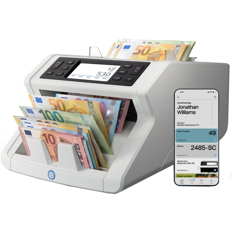 Safescan Compteur de billets 2485-SC, gris, 1.000 billets/minute, détection contrefaçon 8 niveaux